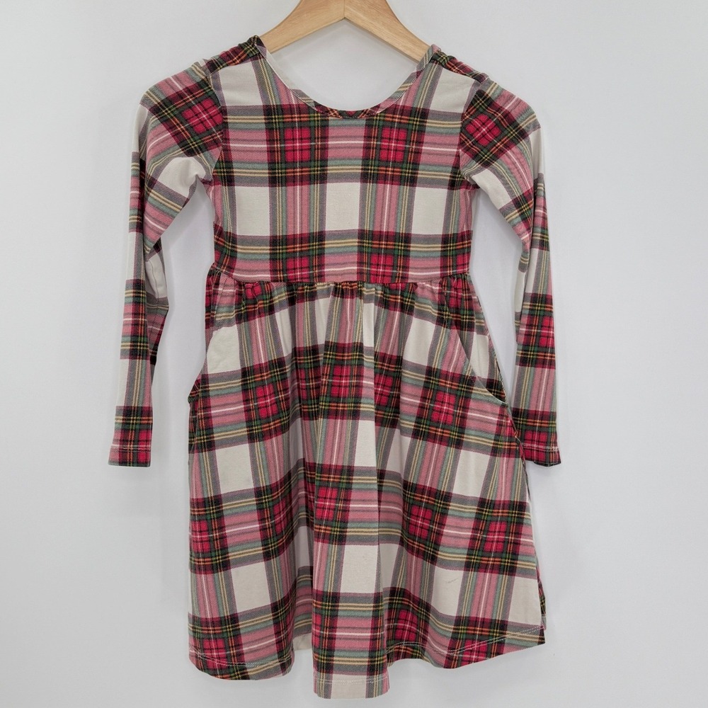 Hanna Andersson Plaid Long Sleeve Dress Girls Size‎ 6-7 Tartan Red Green Pockets